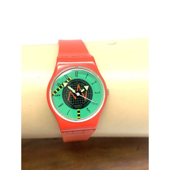 Swatch Women's Kids Watch LR106 Radar Swiss Quartz Green Dial Red Rubber 25mm - Picture 11 of 14